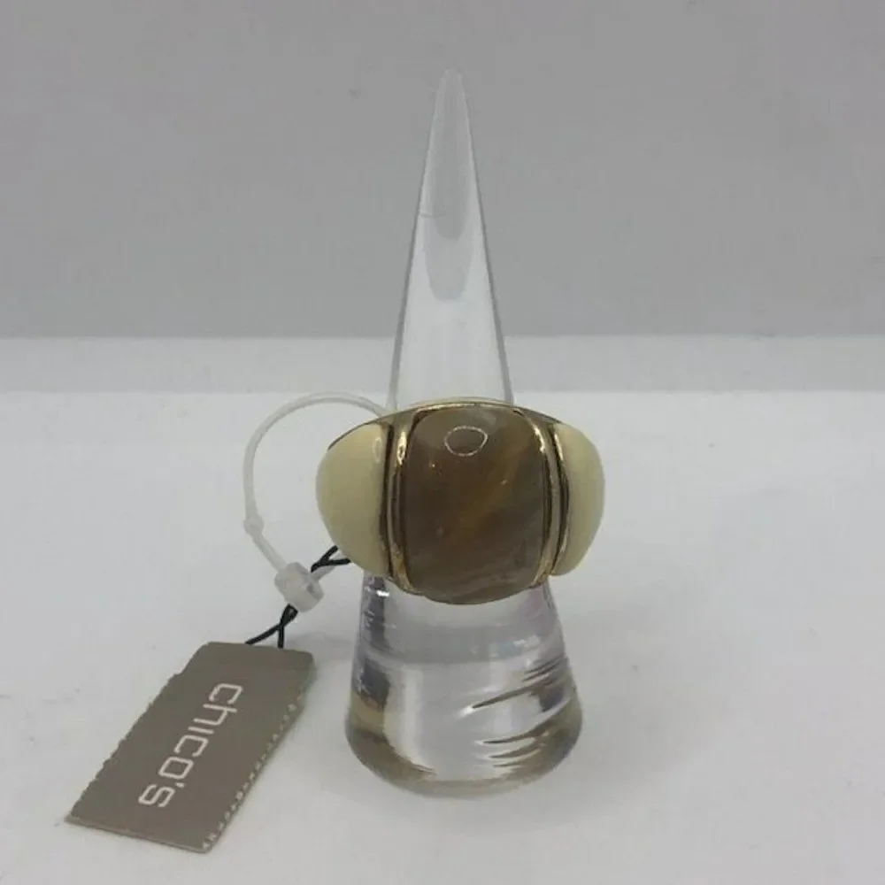Chico's NWT Multi Cream Beige Gold Tone Stretchy Band Ring - 7